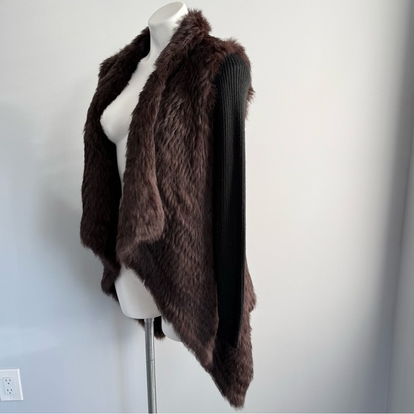 Love Token Knit Rabbit Fur Jacket Cardigan Ribbed Sleeve Open Front Asymmetrical - Picture 9 of 16